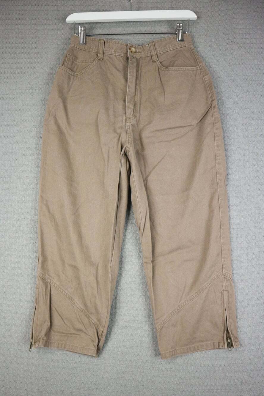 Esprit Sport Vintage Khaki Corduroy Crop Pants High Rise Ankle Zip Size 38 / US